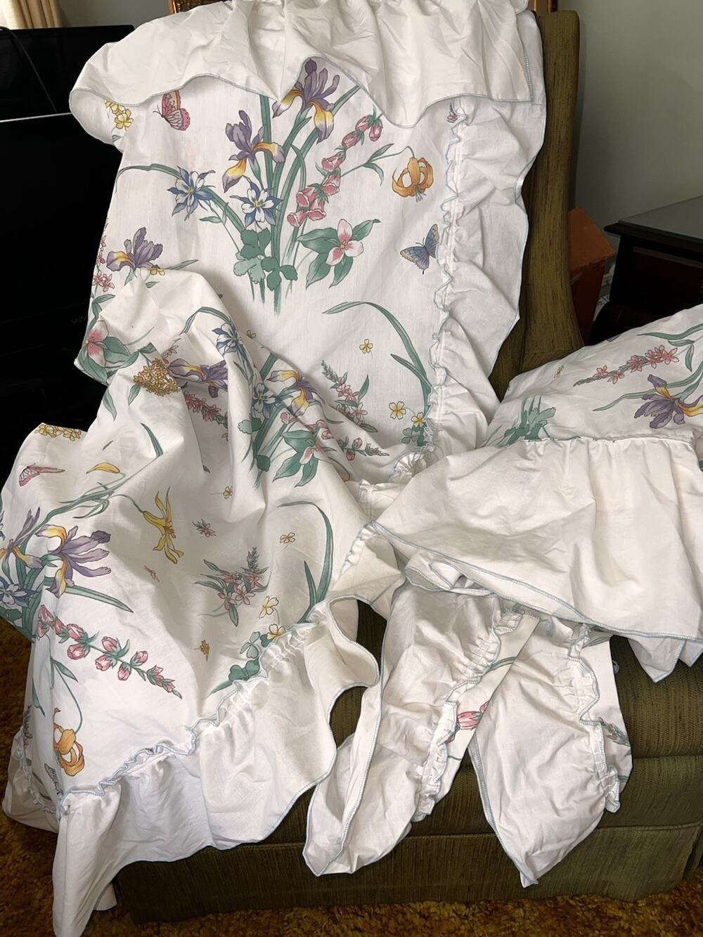 Vtg JCPenney Iris Butterfly Ruffled Priscilla Curtains 2 Panels 47x80 Cottage